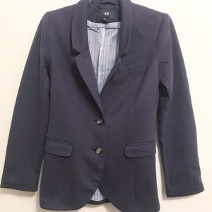 H&M Blue Blazer with Tan elbow patches